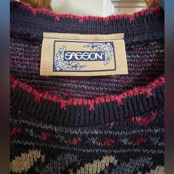 Vintage Sasson Multicolor Knit Sweater, Made in USA, Faire Isle - Picture 4 of 7